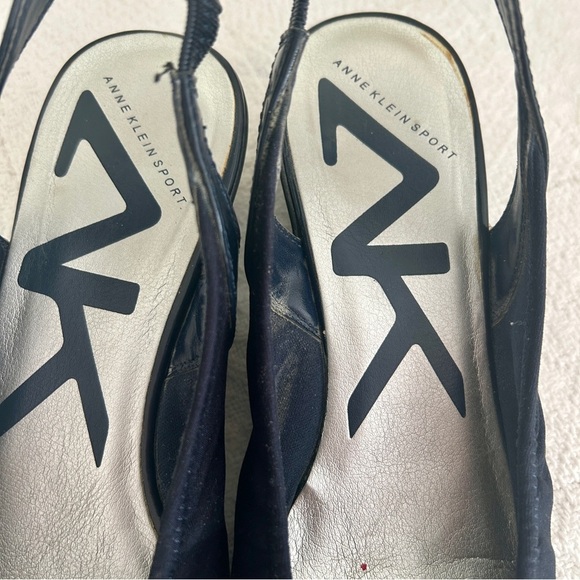 Anne Klein Slingback Wedge Shoes Navy Blue Glossy Toe Cap Comfort Davy size 8 - Picture 8 of 13